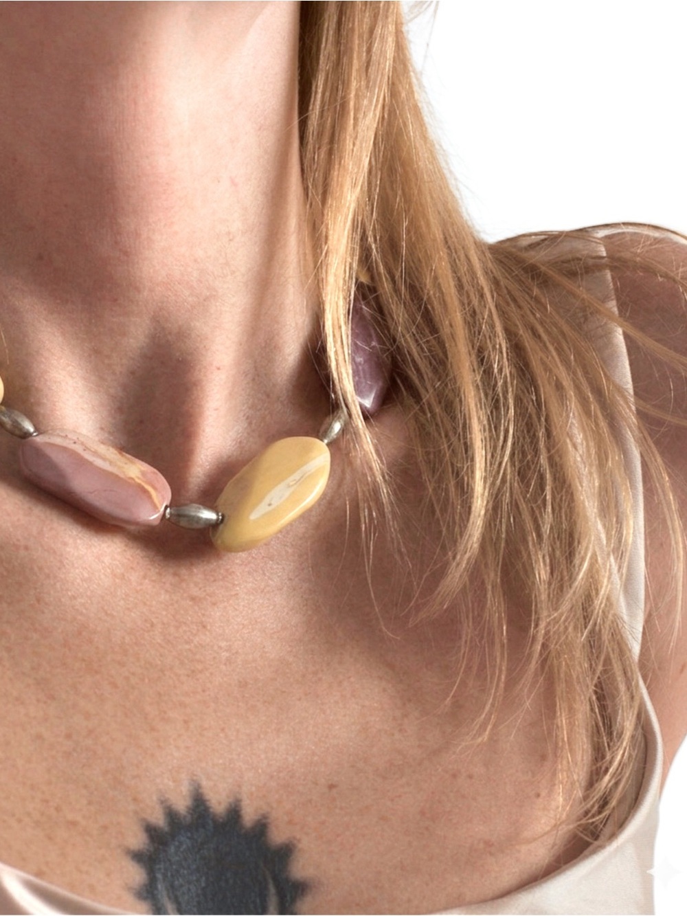 Mookaite Jasper Chunky Bead Choker | Silver Tone Toggle | Artisan | 15”